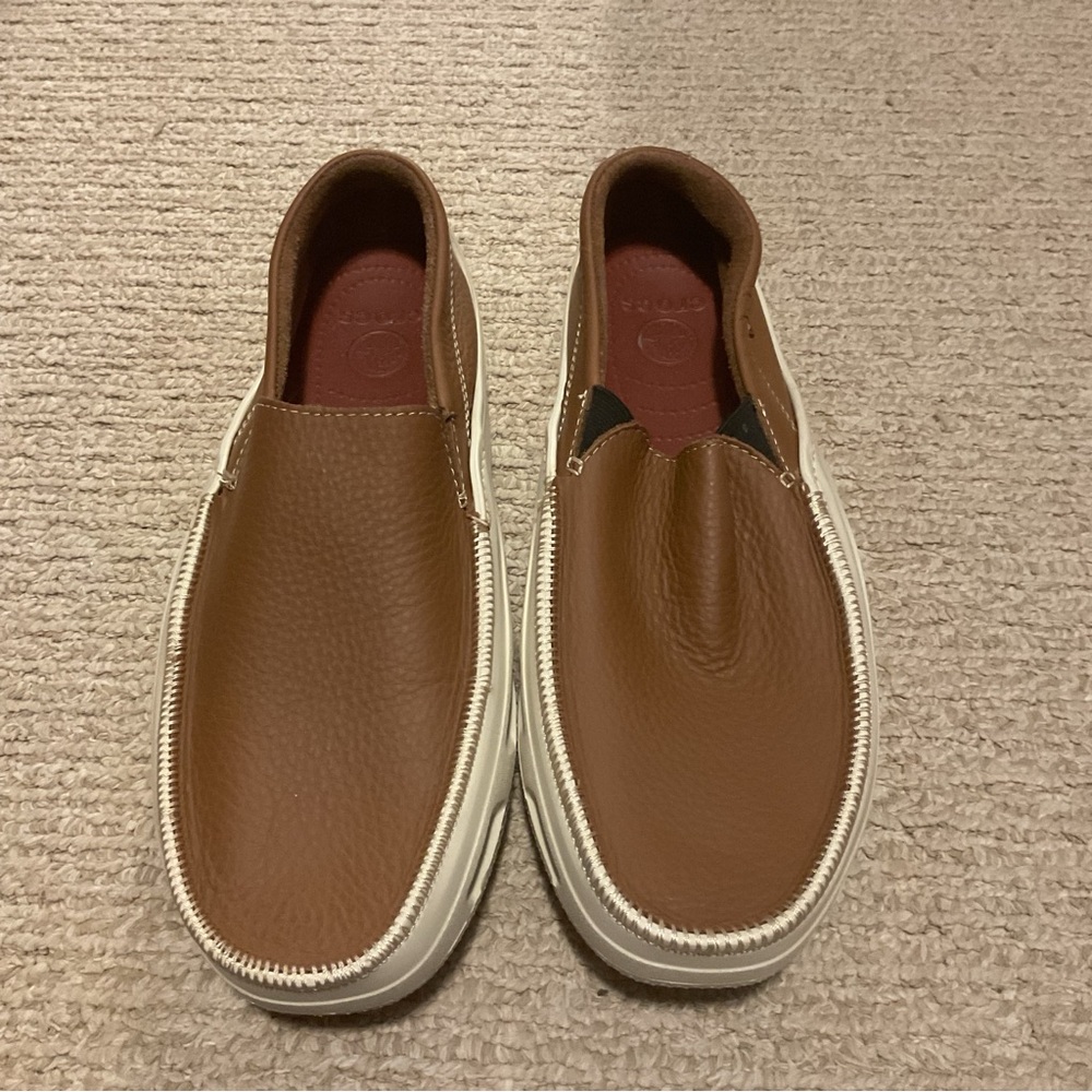 Men's CROCS Leather Brown Slip-On Shoes